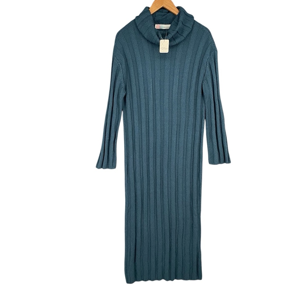 Free People Teal Ribbed Knit Dress
